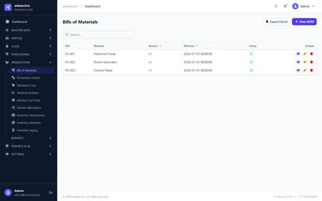 Cloud ERP Suite — Bill of materials