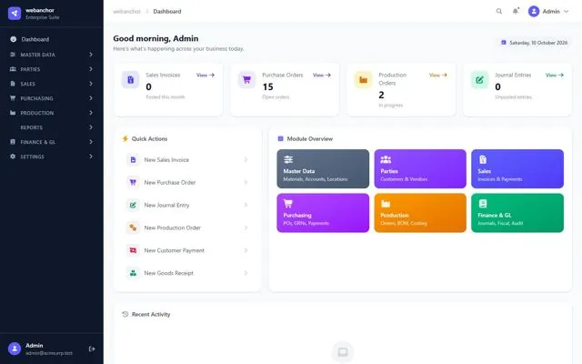 Cloud ERP Suite screenshot