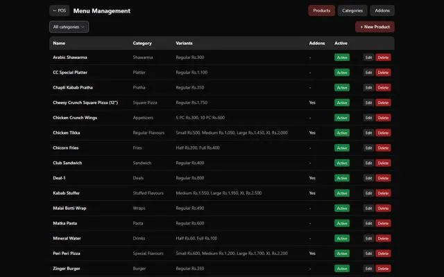 Fast Food Billing & POS — Menu management