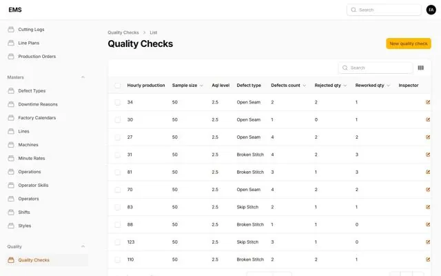 Garments EMS — Quality checks