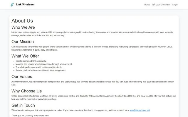 Link Shortener — About page