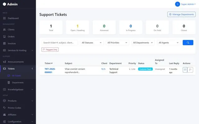 Xentra — Support tickets